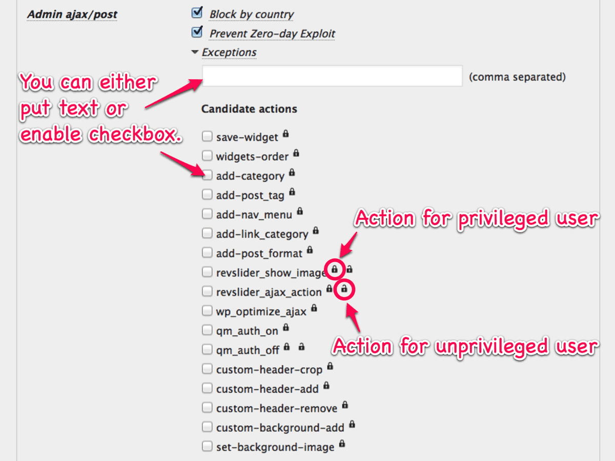 Exceptions for Admin ajax/post