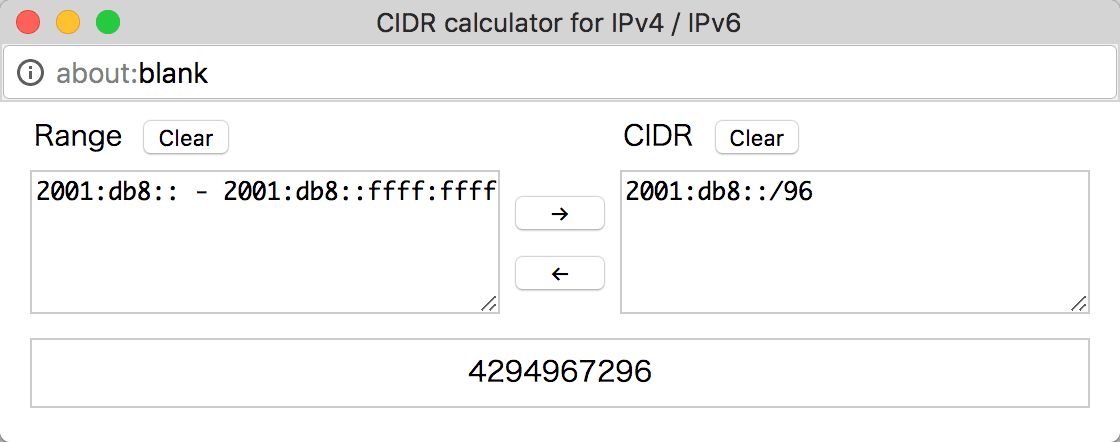 CIDR calculator for IPv4/IPv6