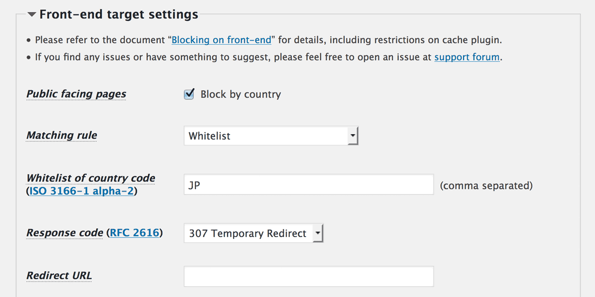 Front-end target settings