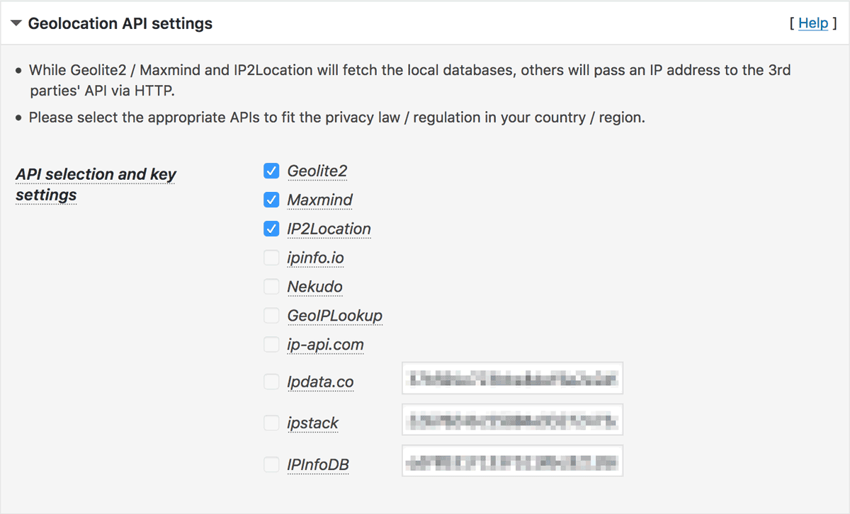 Geolocation API settings