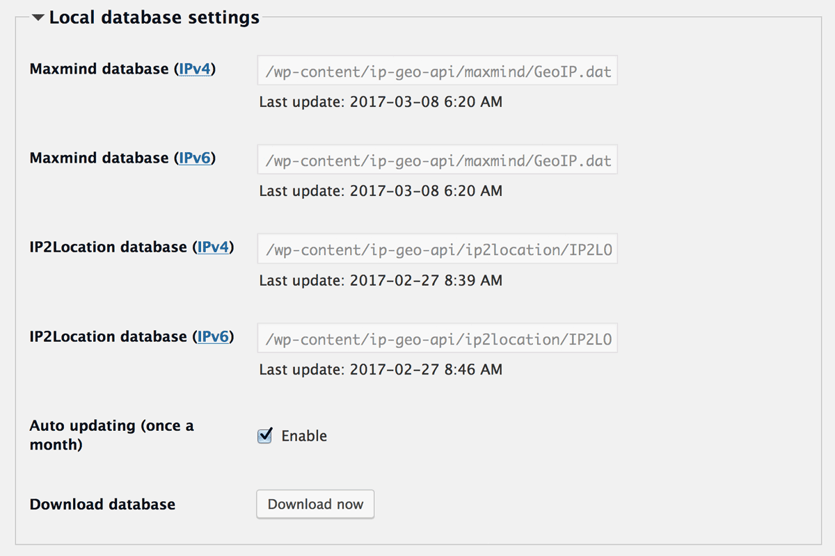 Local database settings