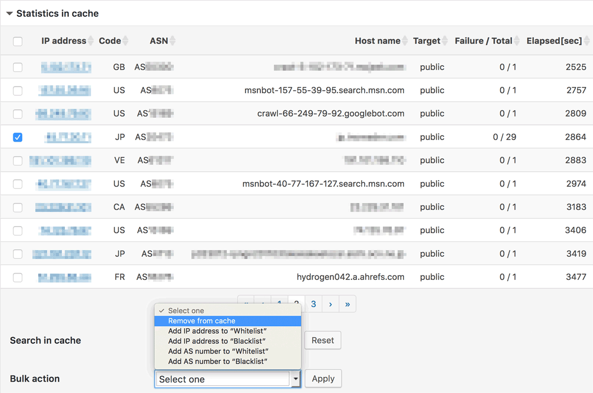 New screen - Statistics in cache