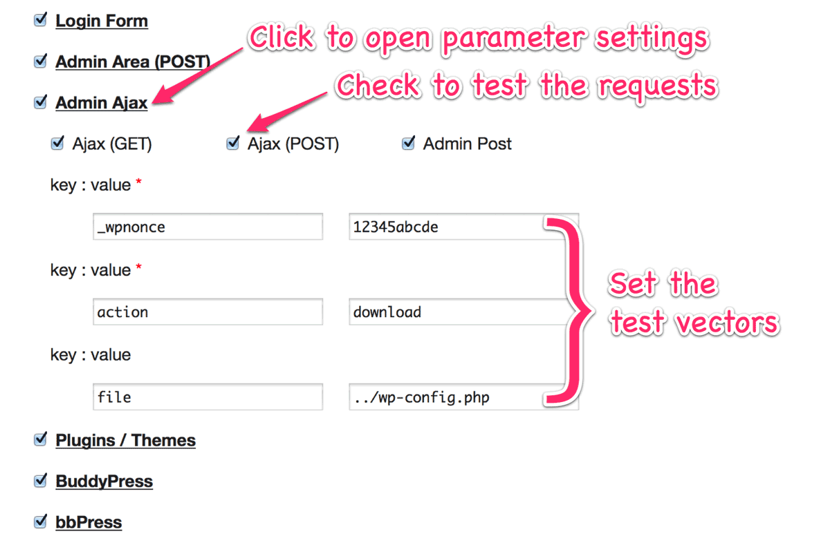 Request parameter settings