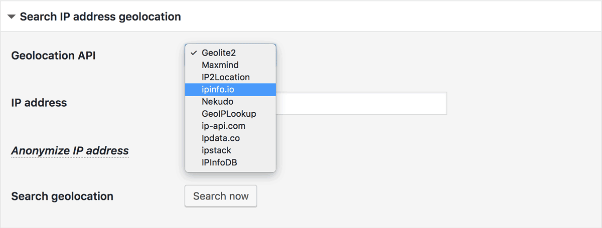 Search IP address geolocation