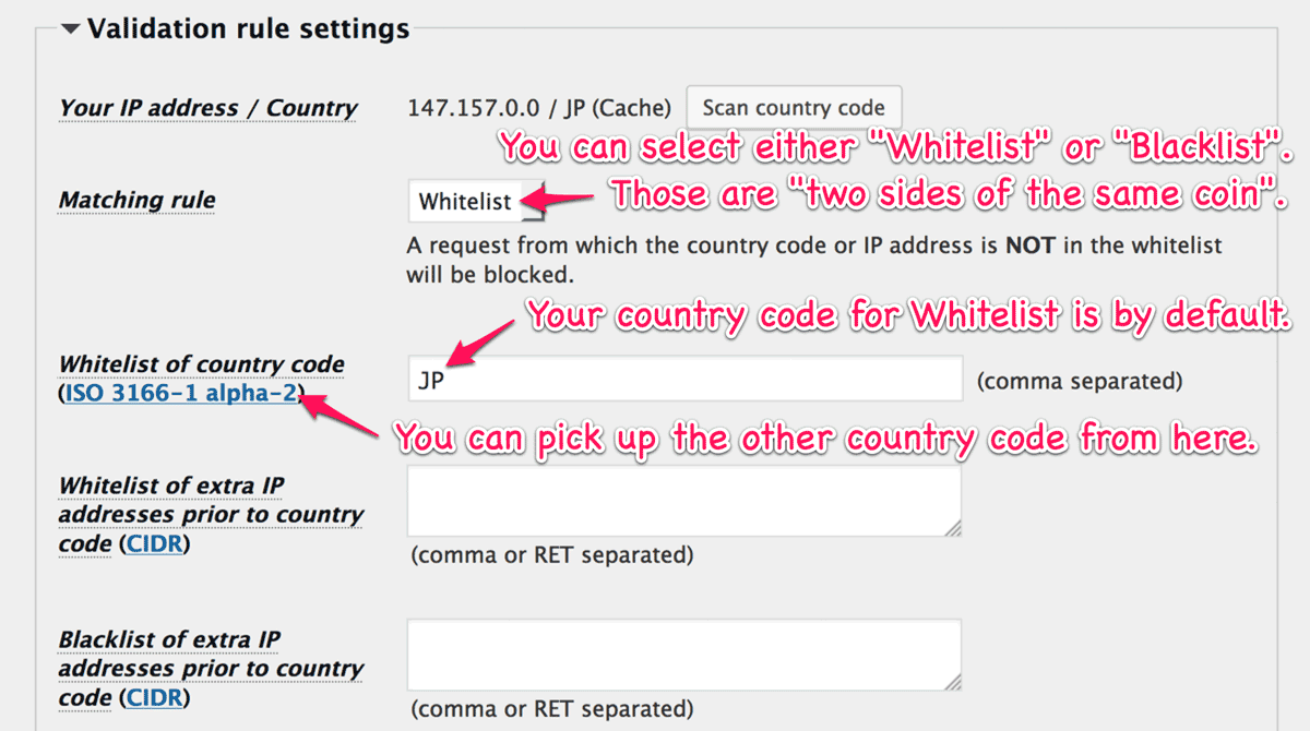 Validation rule settings