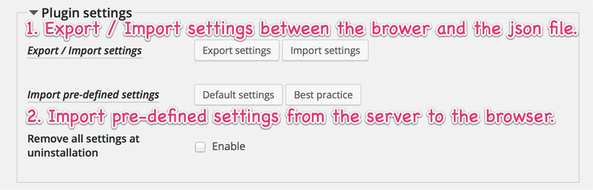 Export / Import settings