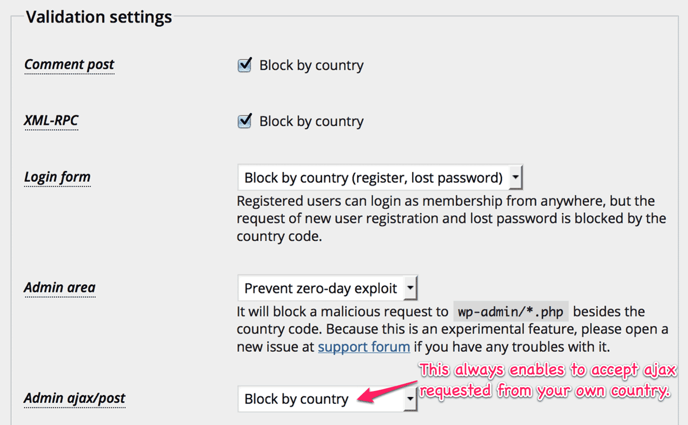 Validation settings